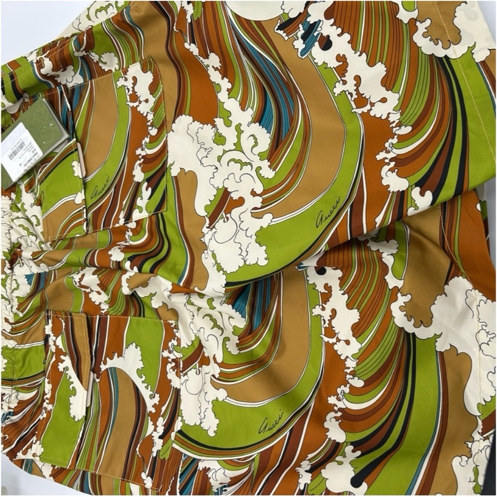 Gucci Green & Brown Wave-Print Swim Board Shorts size 54/XL made in Italy - Picture 2 of 6
